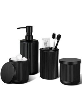 Matte Black Bathroom Accessories Set, 4 Pcs Glass Bathroom Accessory Set